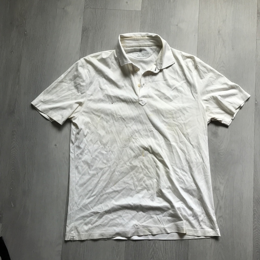 BRUNELLO CUCINELLI IVORY WHITE POLO SHIRT SHORT SLEEVE MENS 52